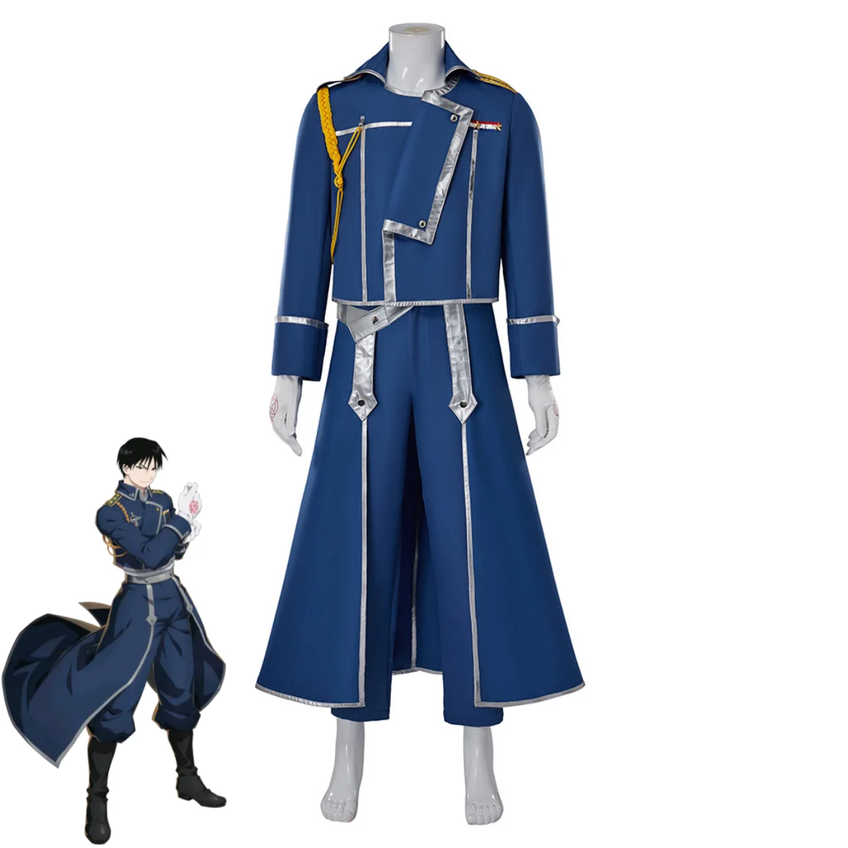 Fullmetal Alchemist Coat - Mavi Mücadele Askeri Üniforma Ceket Peruk