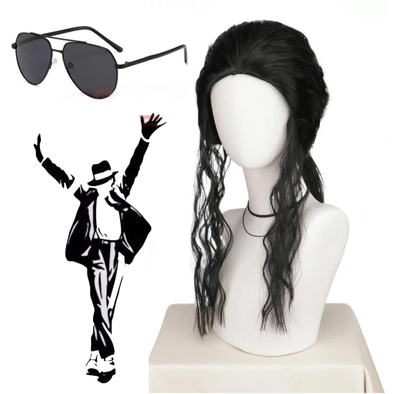 Anime Cosplay Long Black Hair - Michael Jackson Cosplay Peruk Veya Gözlük